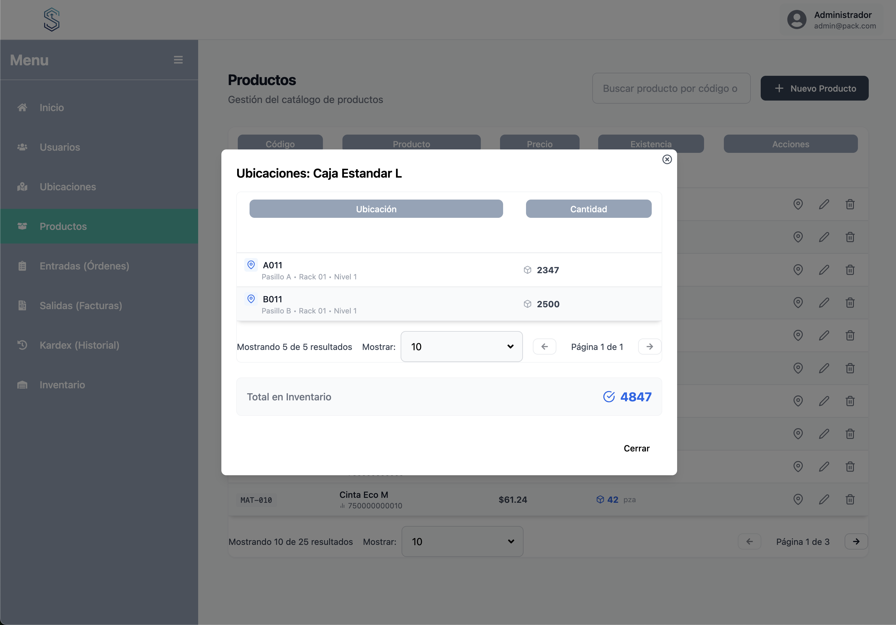 Ubicación de Producto